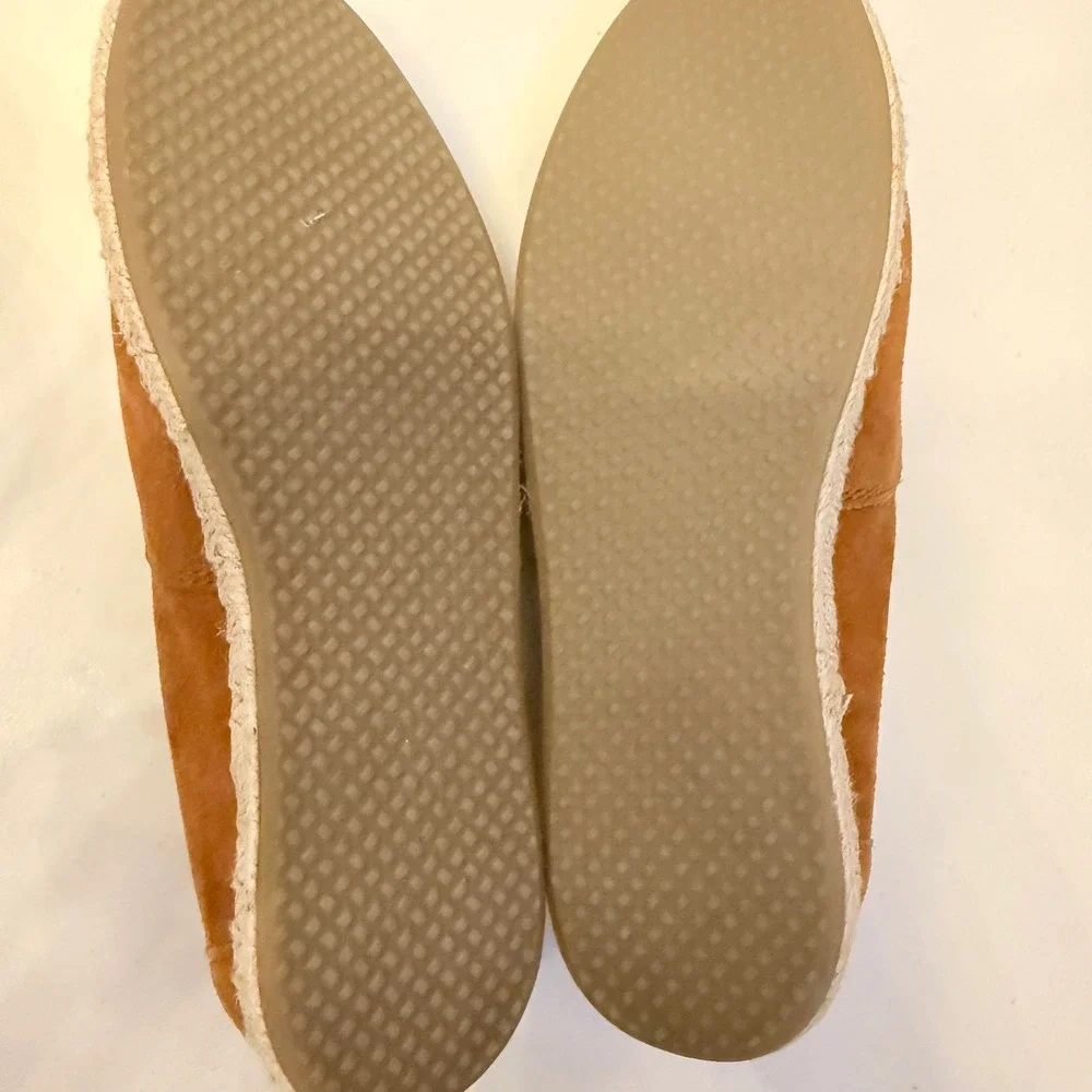 TOMS Suede Peep Toe Espadrille Flats Womens 6.5 Brown Slip On Casual Shoes